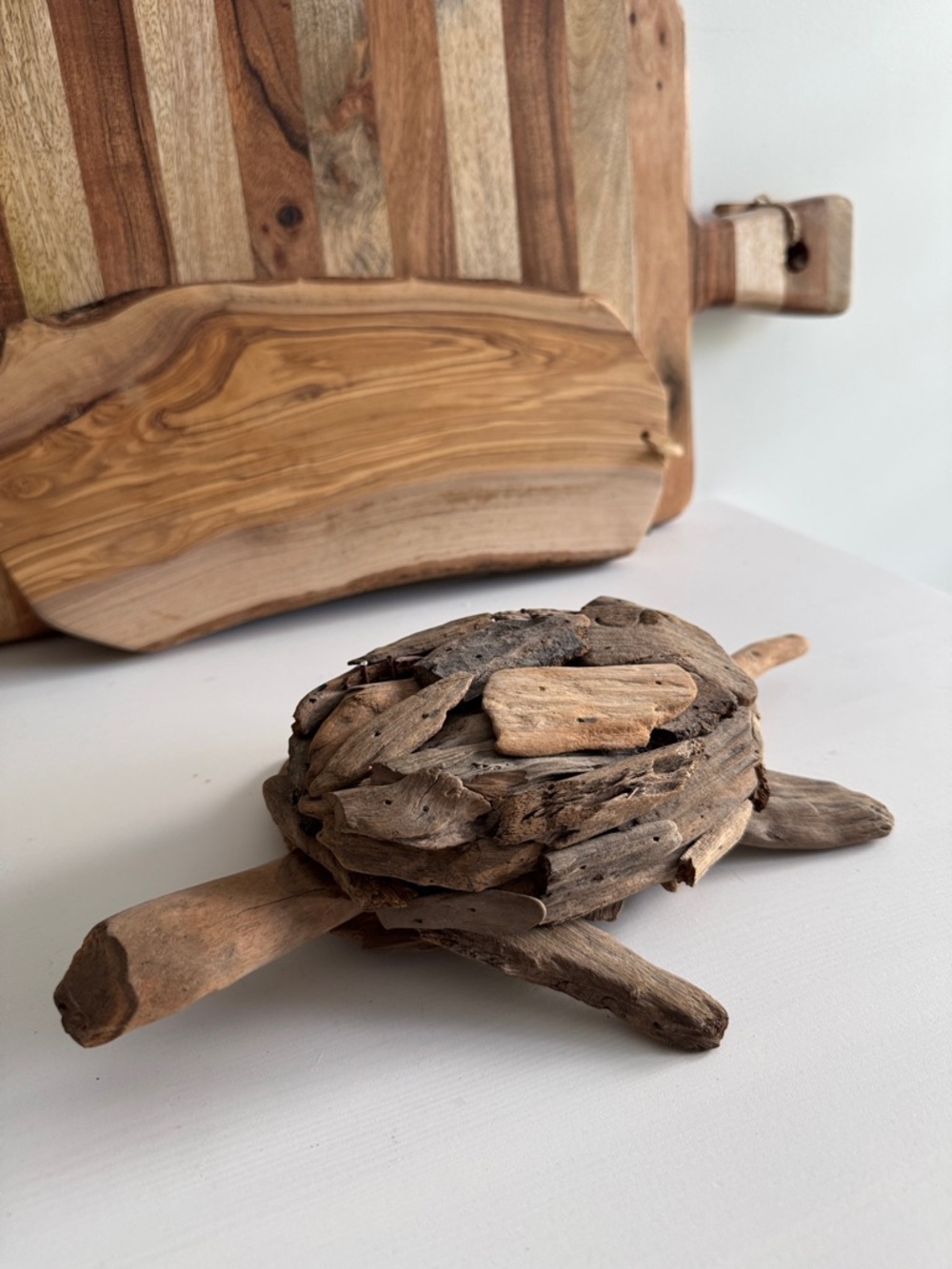 Handcrafted Driftwood Turtle Sculpture Wall Art Natural Brown